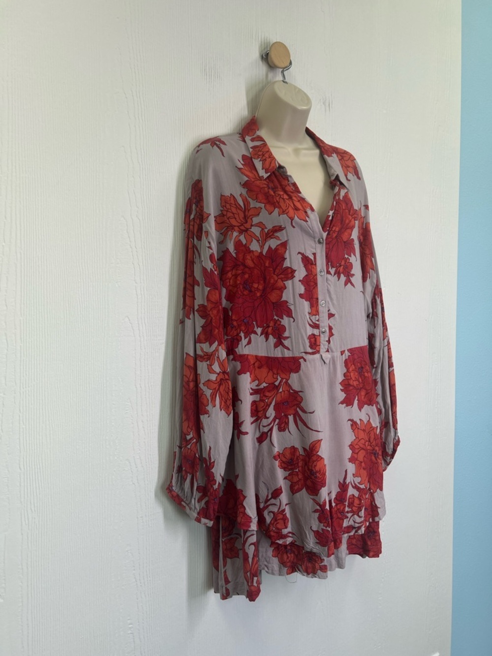 Free People - Shake It Colorful Floral Long Sleeve Half Button Mini Dress Medium - Picture 4 of 13
